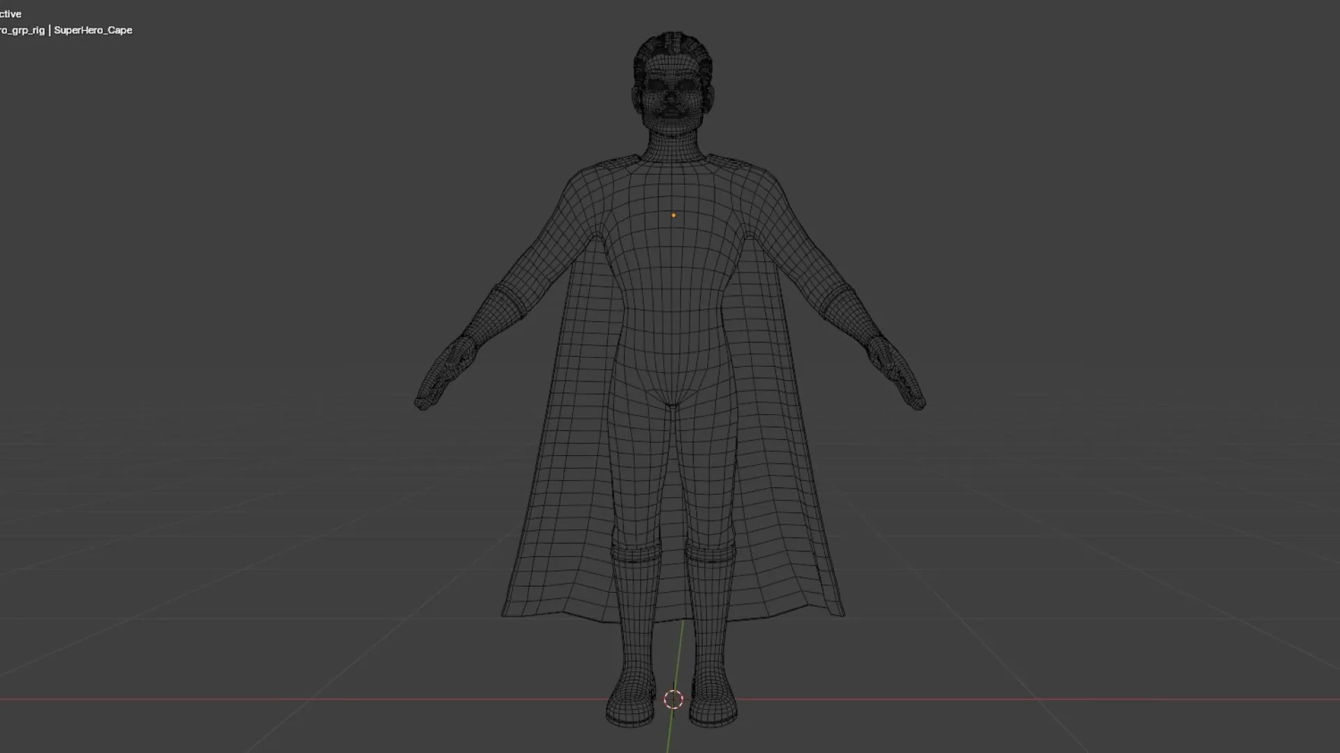 Low-poly quad topology 3D character wireframe